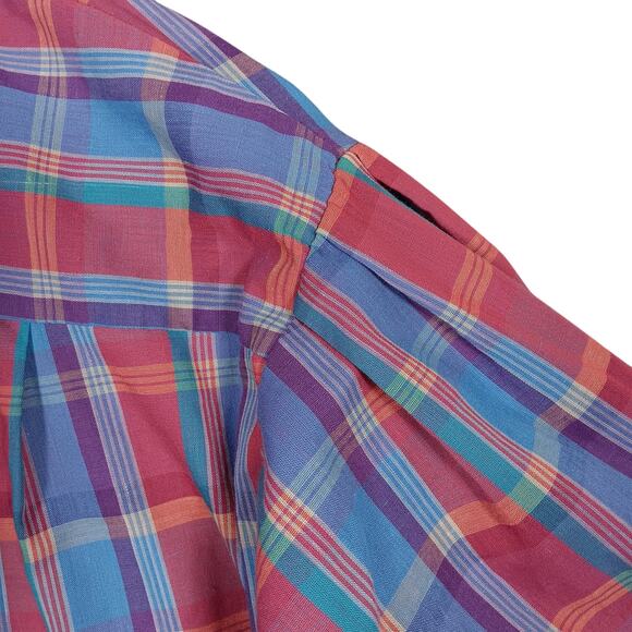 VTG Mister Remo Plaid Button Down Blouse Size 16 Red & Blue Collared Long Sleeve - Picture 7 of 12